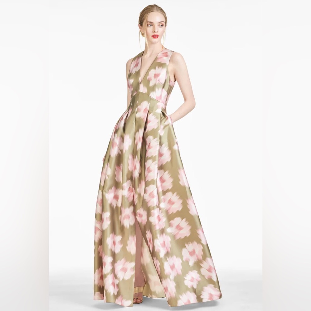 Sachin & Babi Brooke Gown - Green Ikat Floral Sz 12